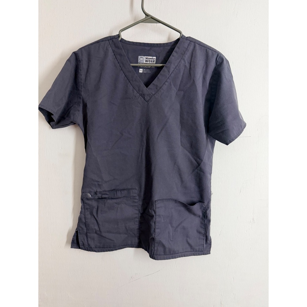 WonderWink WonderWORK Scrub Top XS Charcoal Grey V-Neck Stretch Medical Uniform